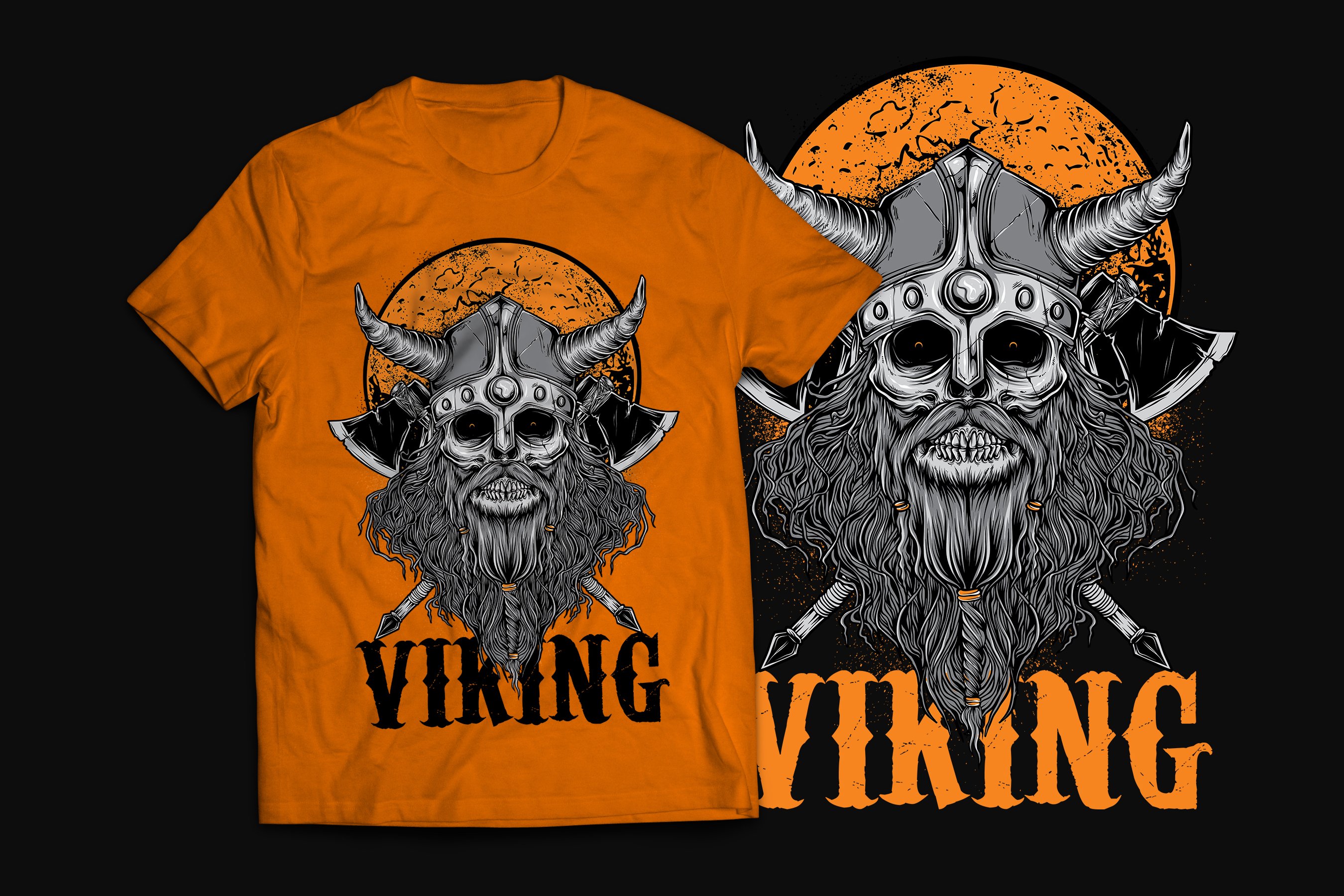 Orange background with the grey viking in a high quality.