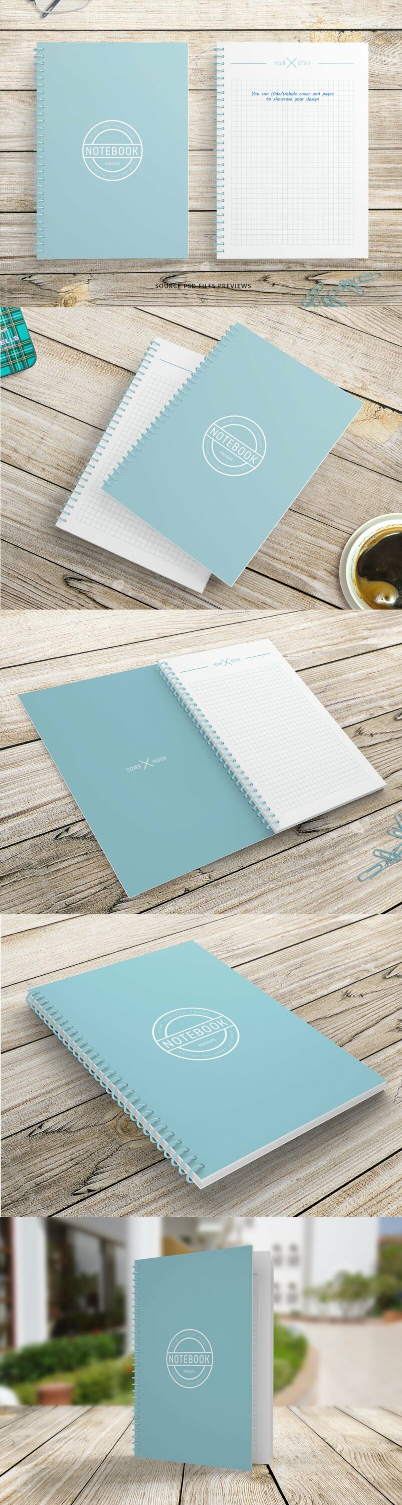 A selection of images of a notebook with an enchanting design.