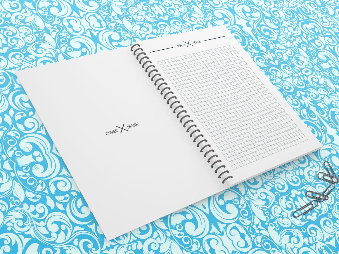 Image of open a5 notebook with cute design.