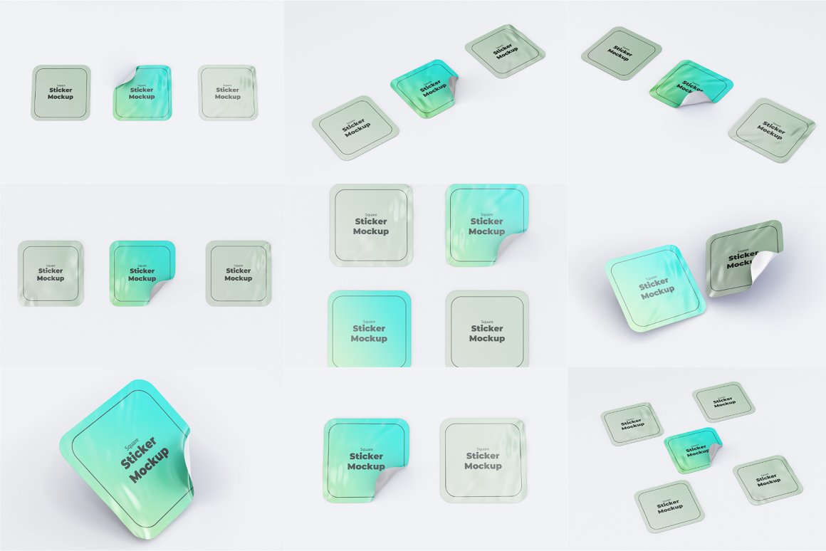 Pack of adorable square adhesive stickers mockups.