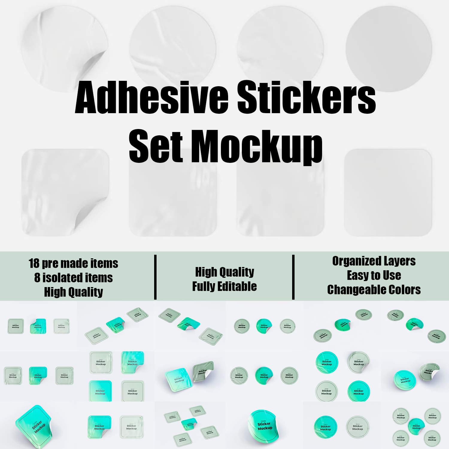 Collection of images of adorable sticker mockups.