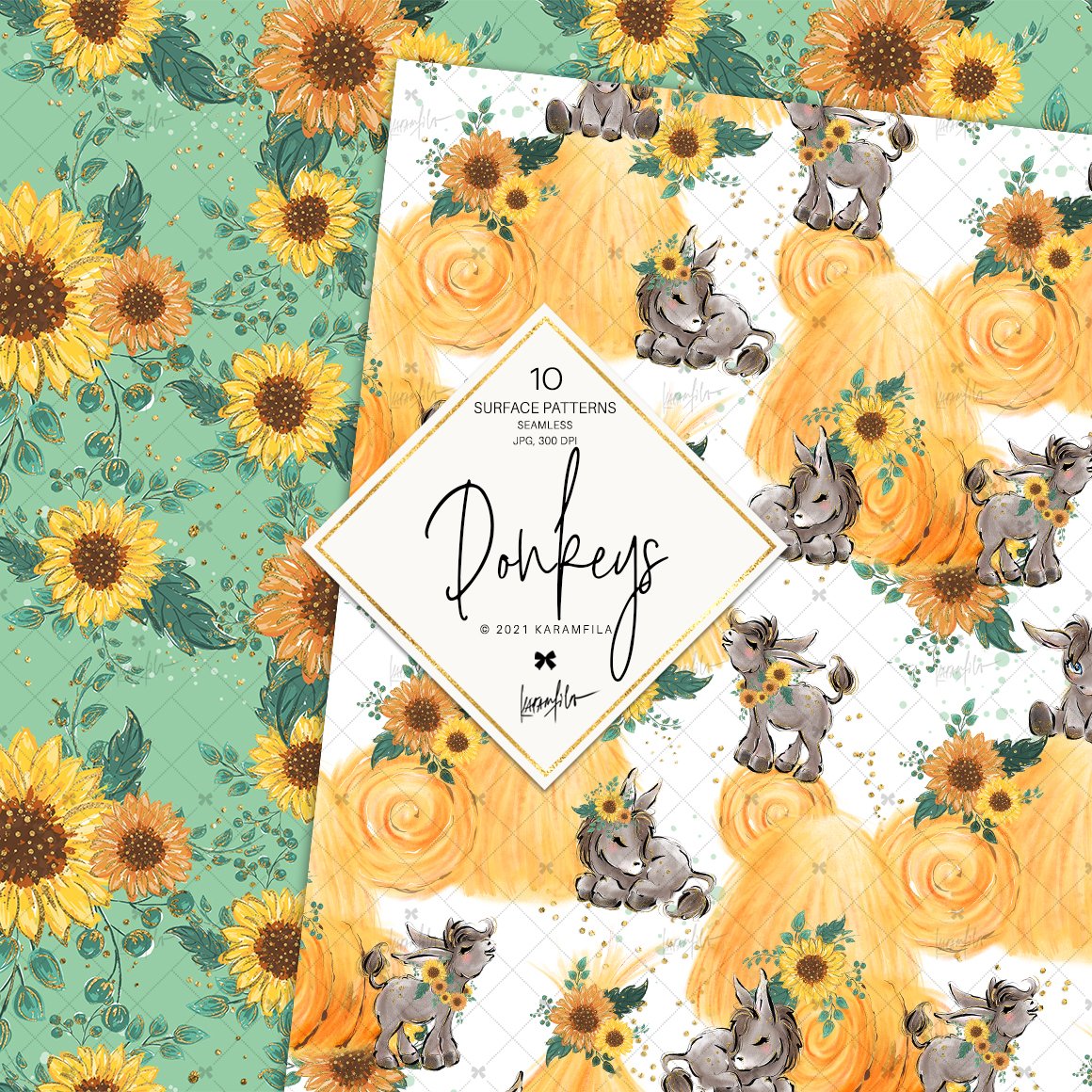 So blossom patterns with the sunflowers and farm donkeys.