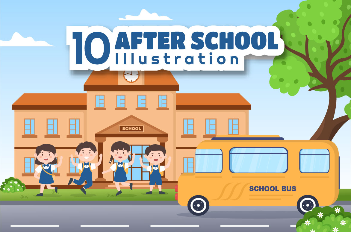 10 Students After School Illustration Facebook collage image.