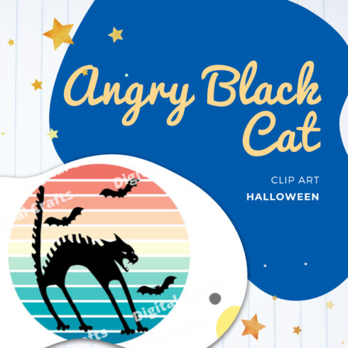 Angry Black Cat Clip Art, Halloween JPG.