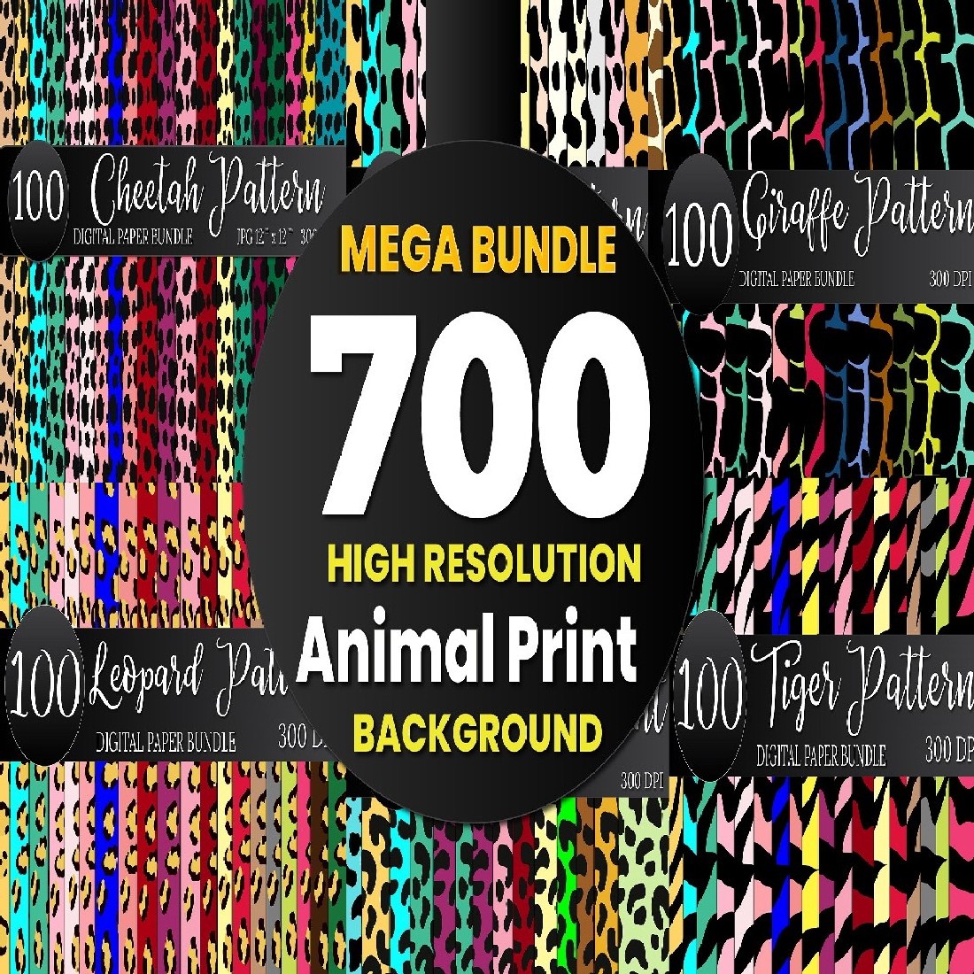 700 Mega Bundle Animal Print Background pinterest image.
