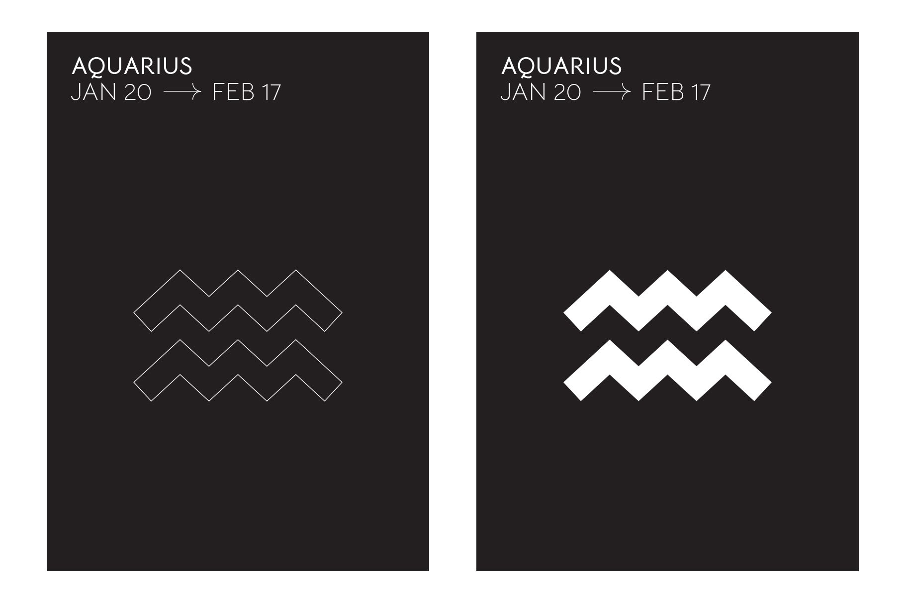 Outline and bold white Aquarius graphic.