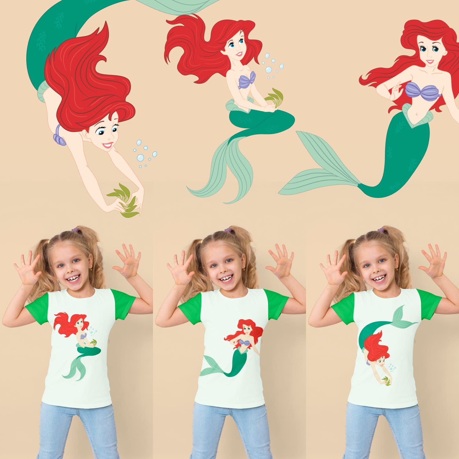 Images with ariel little mermaid svg t-shirt design cover.