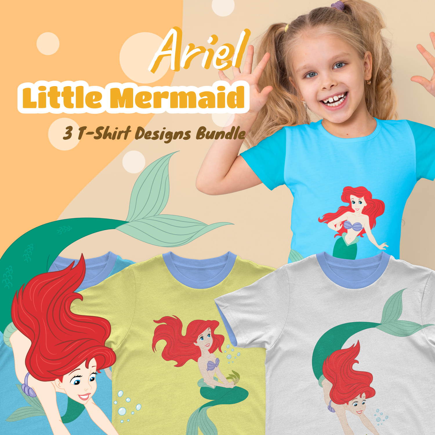Preview ariel little mermaid svg t-shirt design.