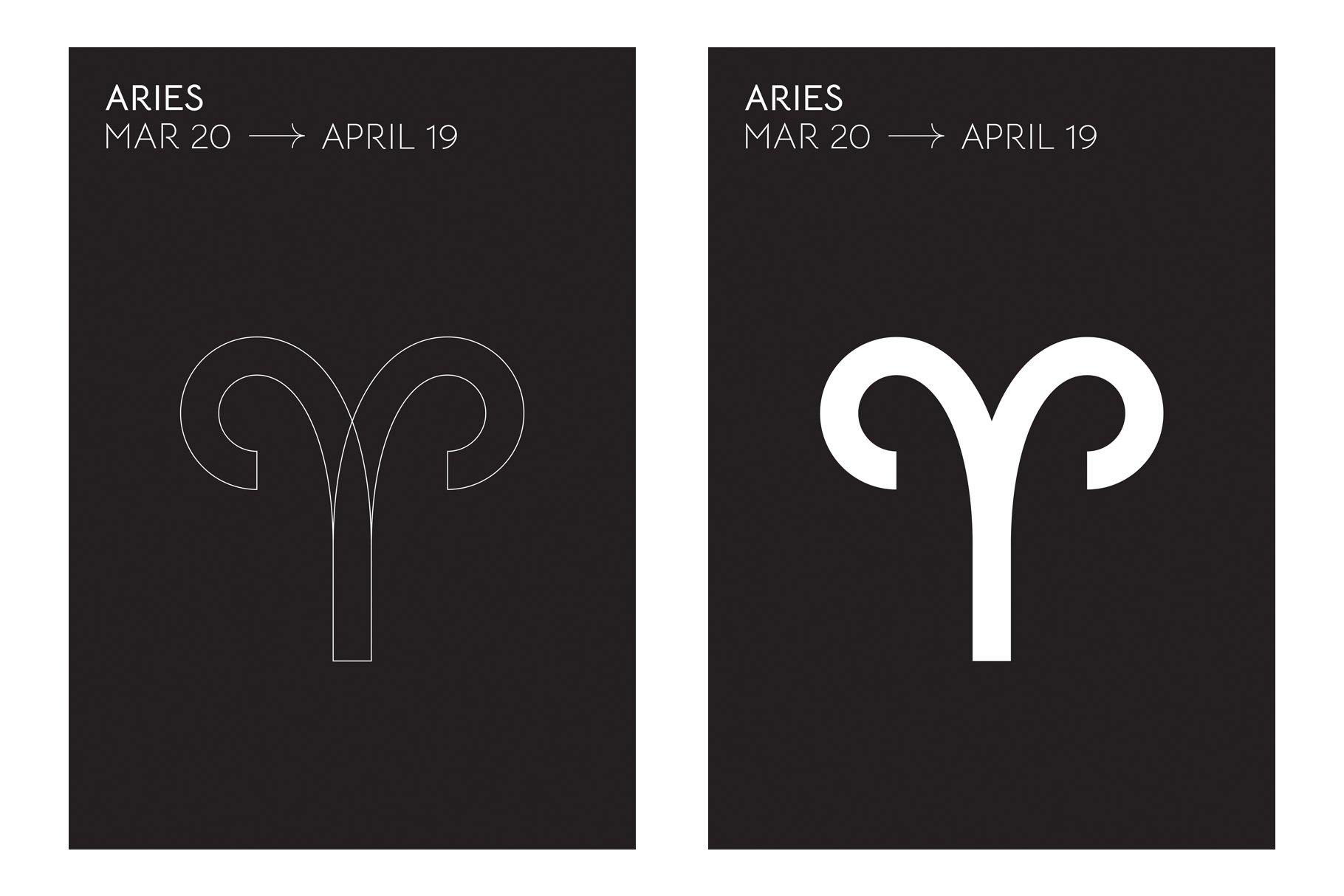 Outline and bold white Aries graphic.