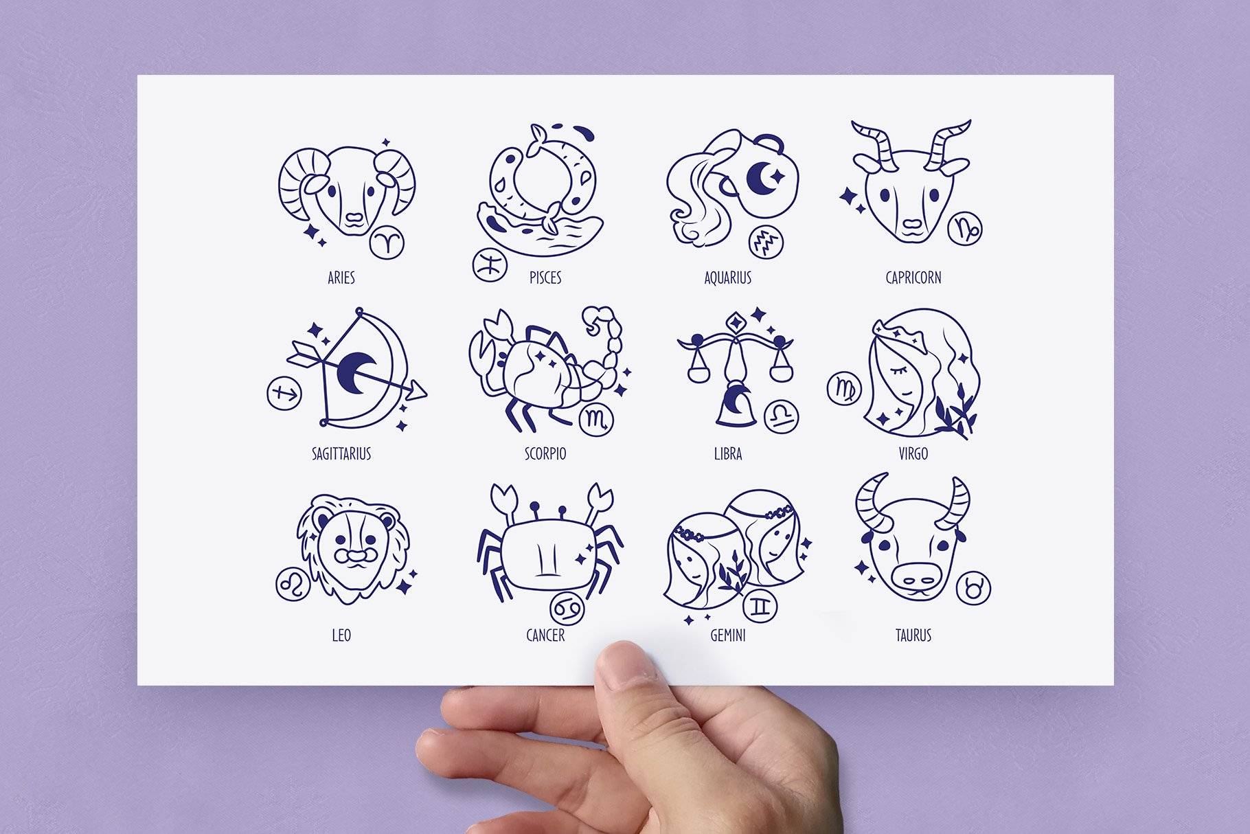 All outline zodiac signs with the creative and simple design.