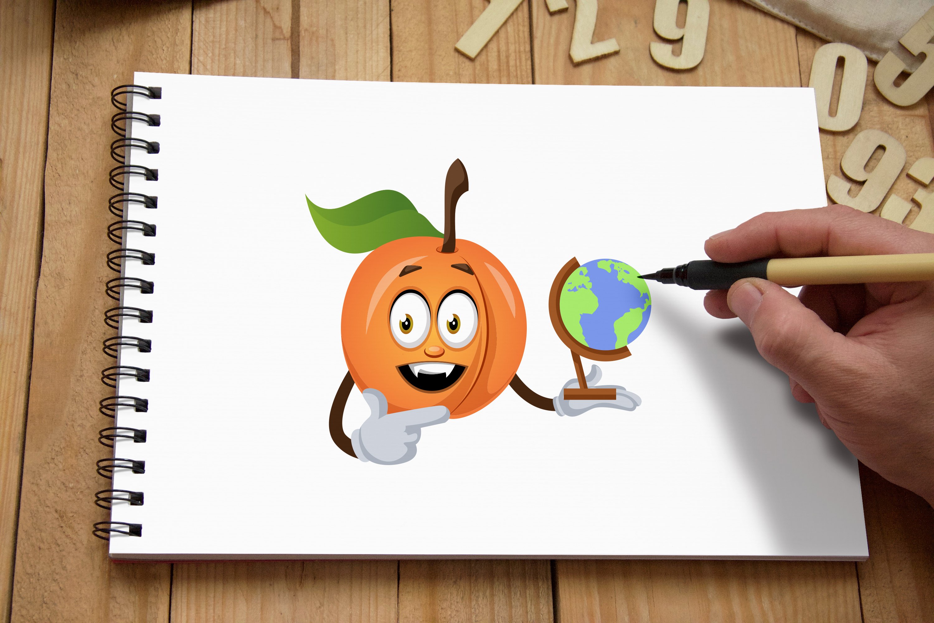 Happy apricot on the white paper.