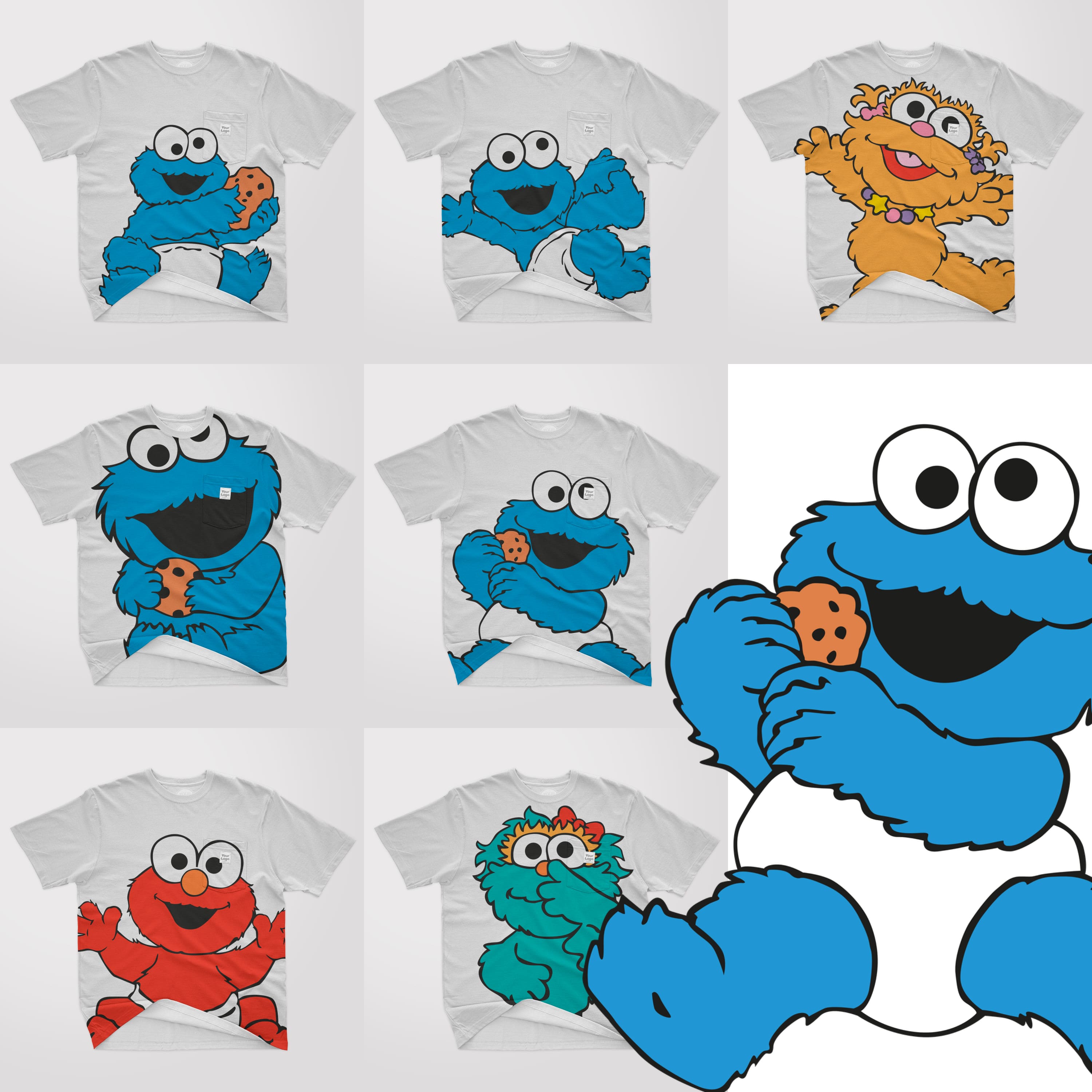 Baby Cookie Monster T-shirt Designs Bundle Cover.