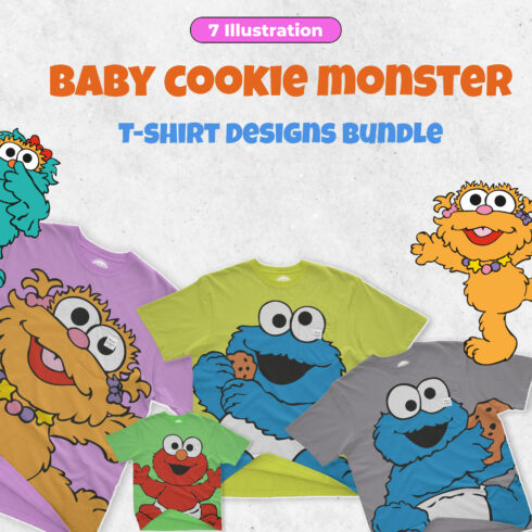 Baby Cookie Monster T-shirt Designs Bundle.