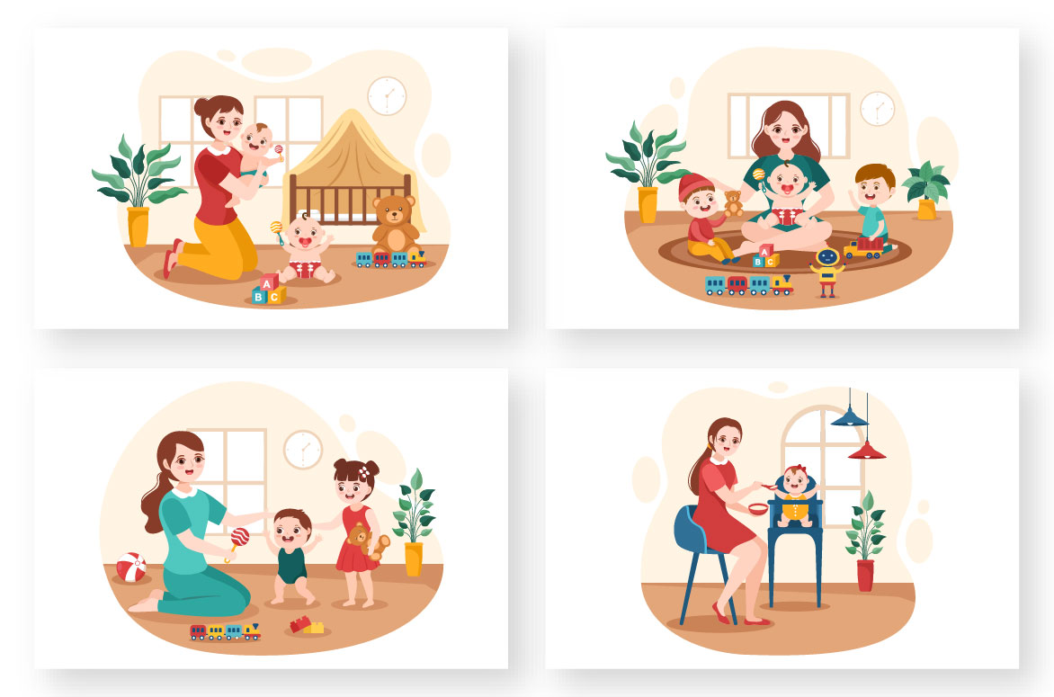 Babysitter or Nanny Services Cartoon Illustration preview image.