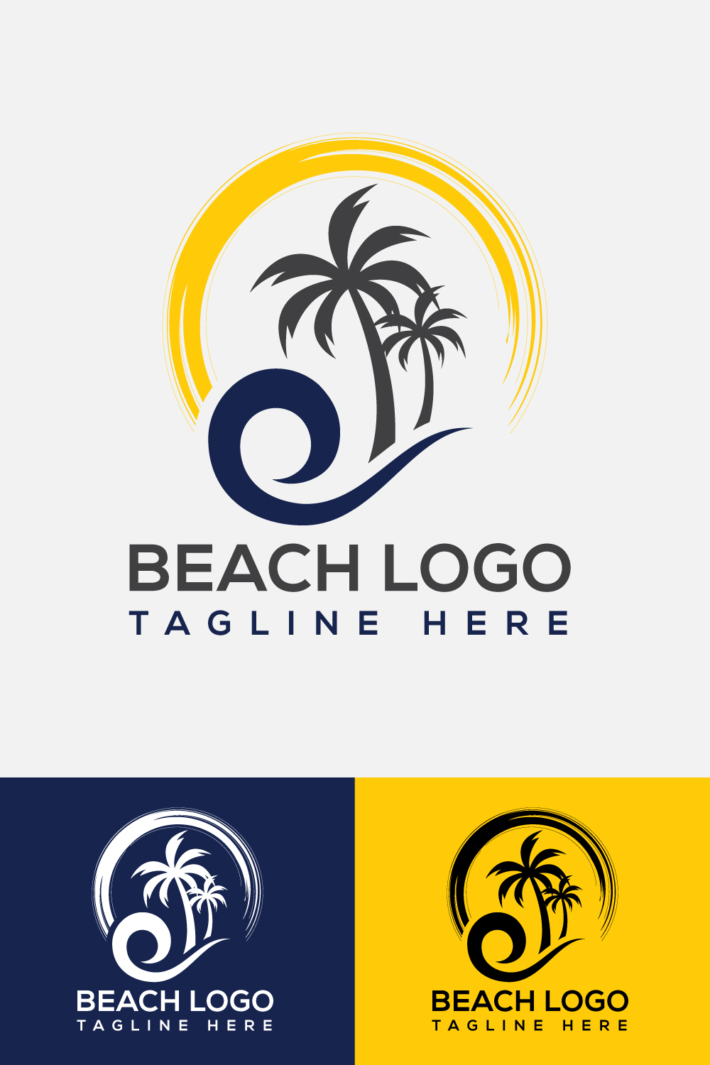 Tropical Beach Modern Logo Vector Graphics pinterest image.