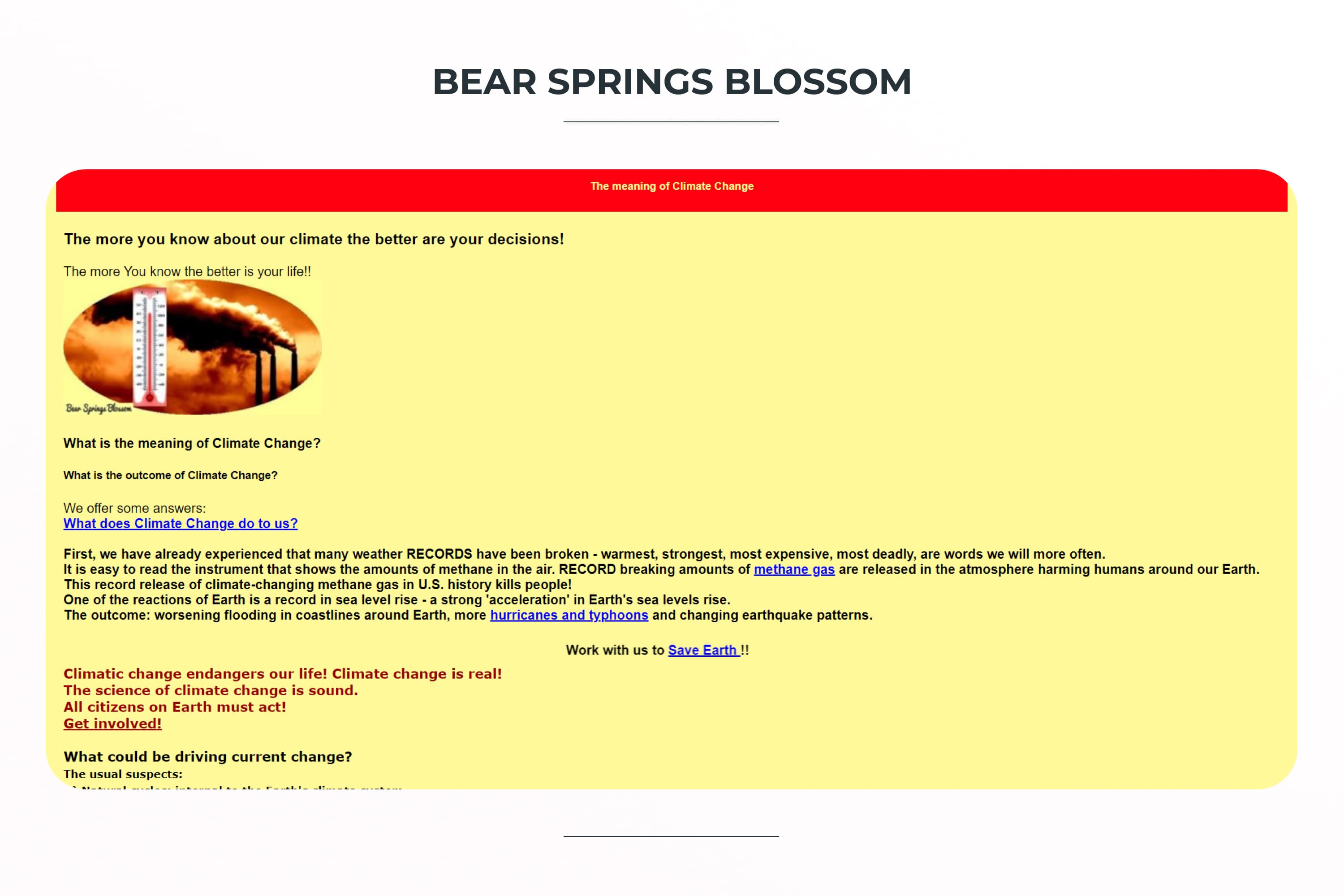 Main page of the Bear Springs Blossom website.