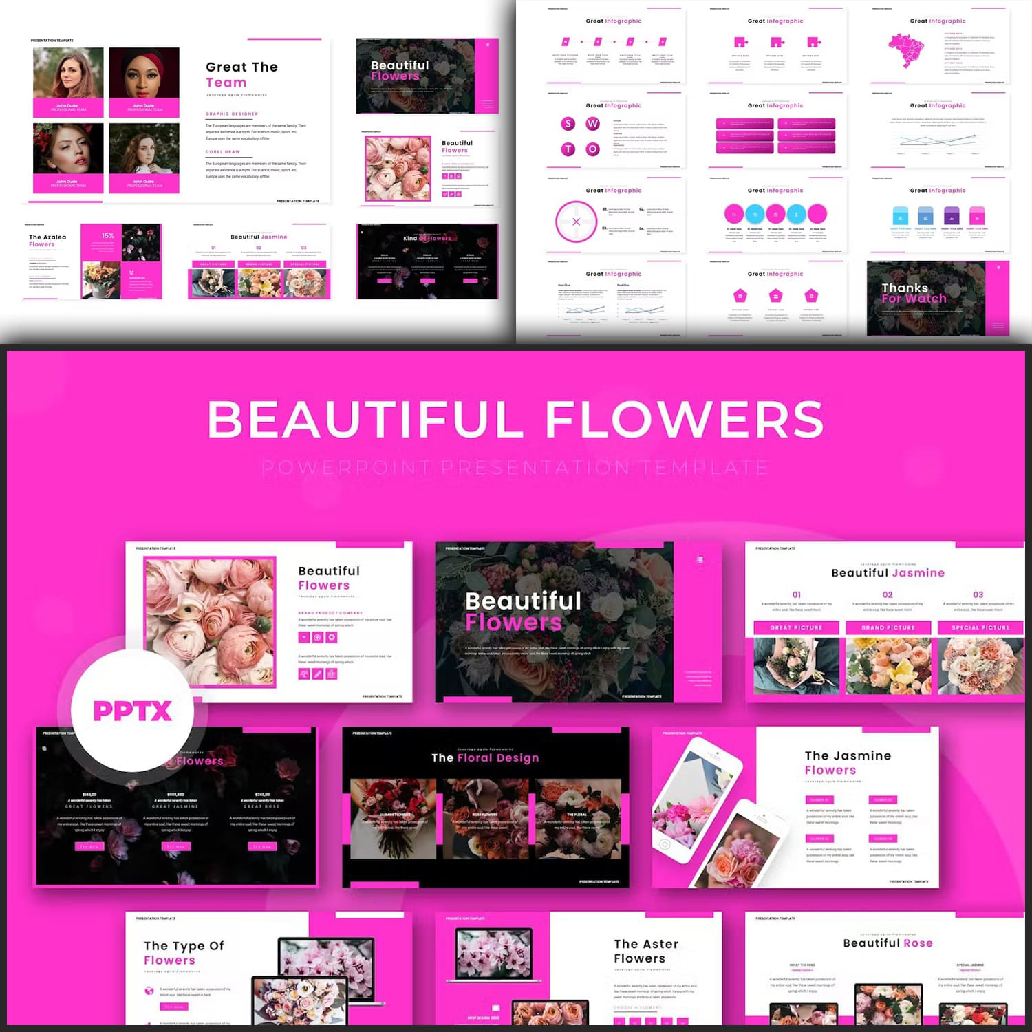 Beautiful Flowers Powerpoint Template created by karkunstudio.