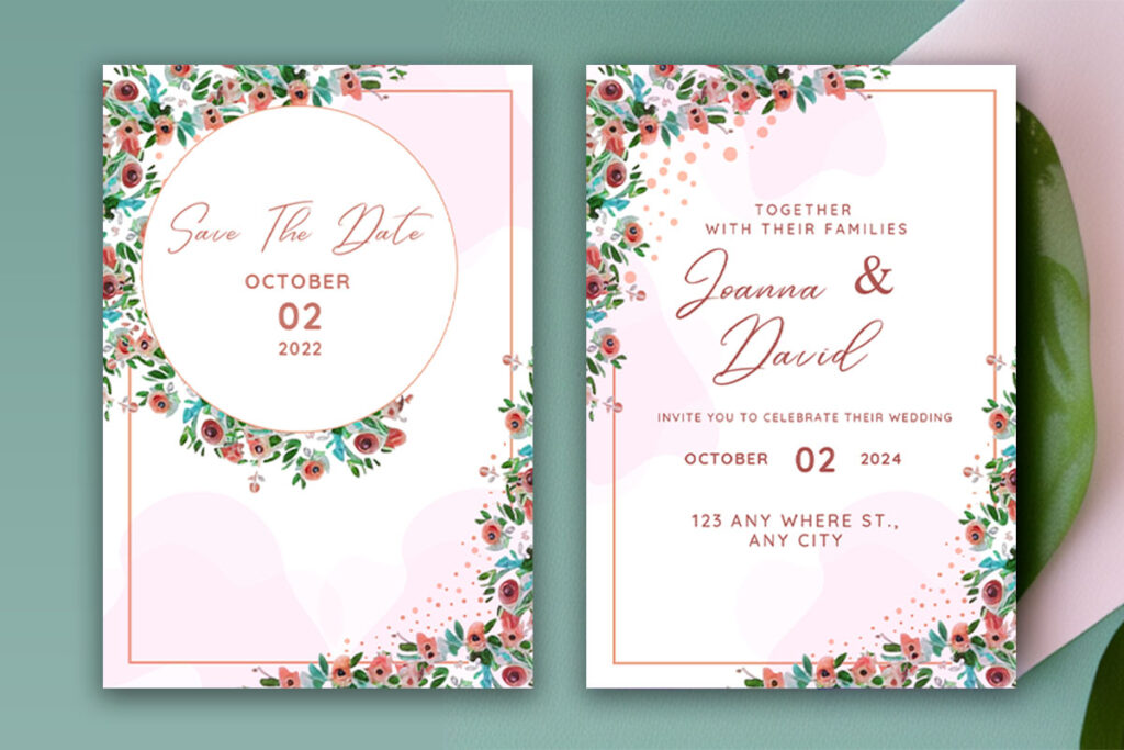 Beautiful Wedding Invitation Card Design Template watercolour floral ...