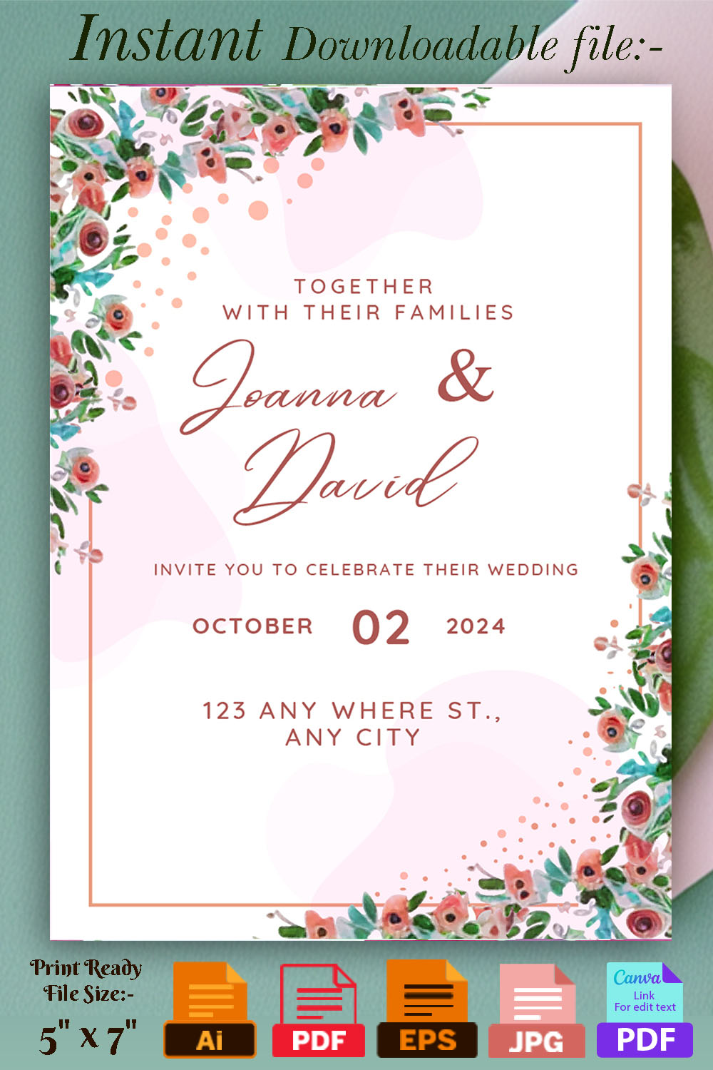 Beautiful Wedding Invitation Card Design Template - pinterest image preview.