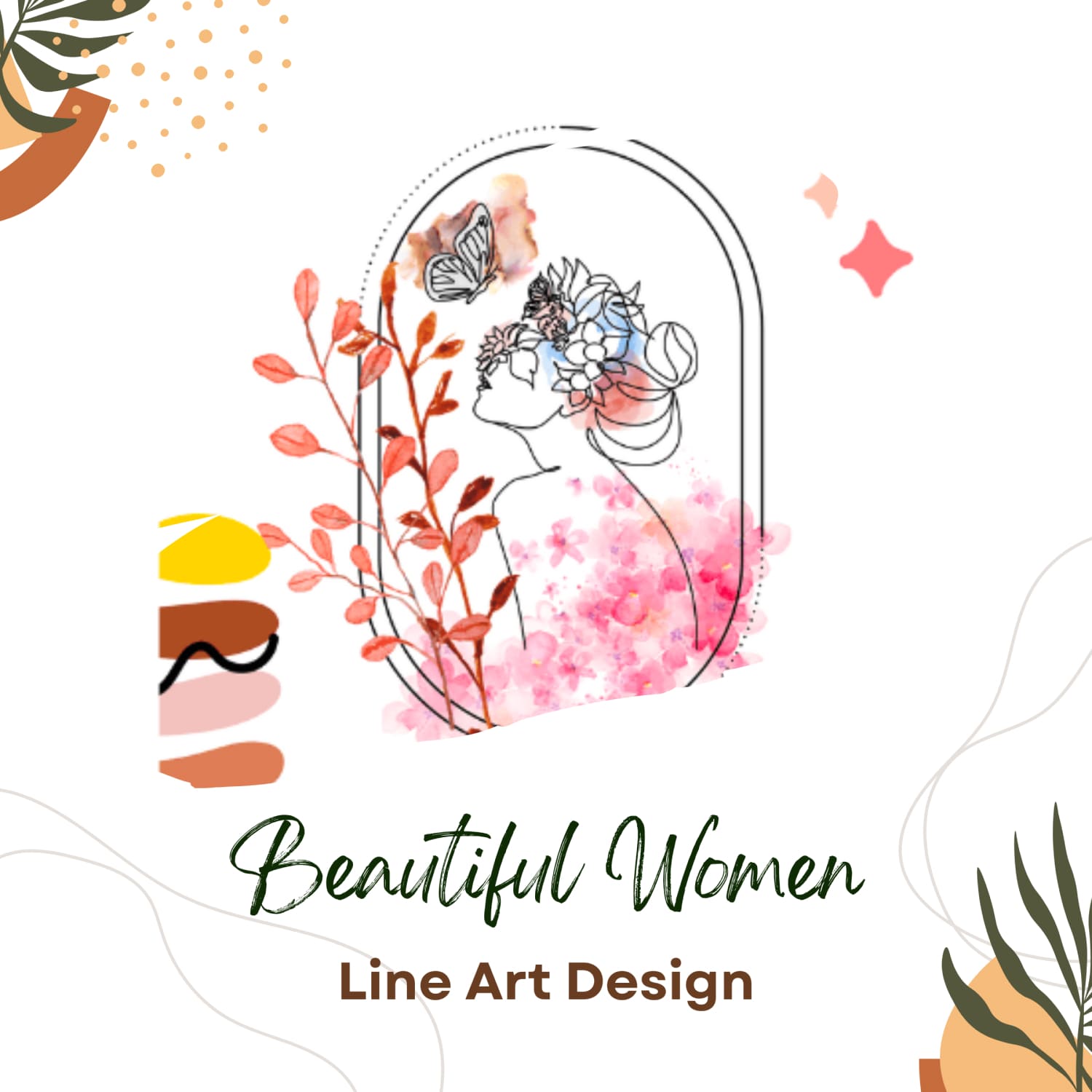 Beautiful Women Line Art Design, Girls.