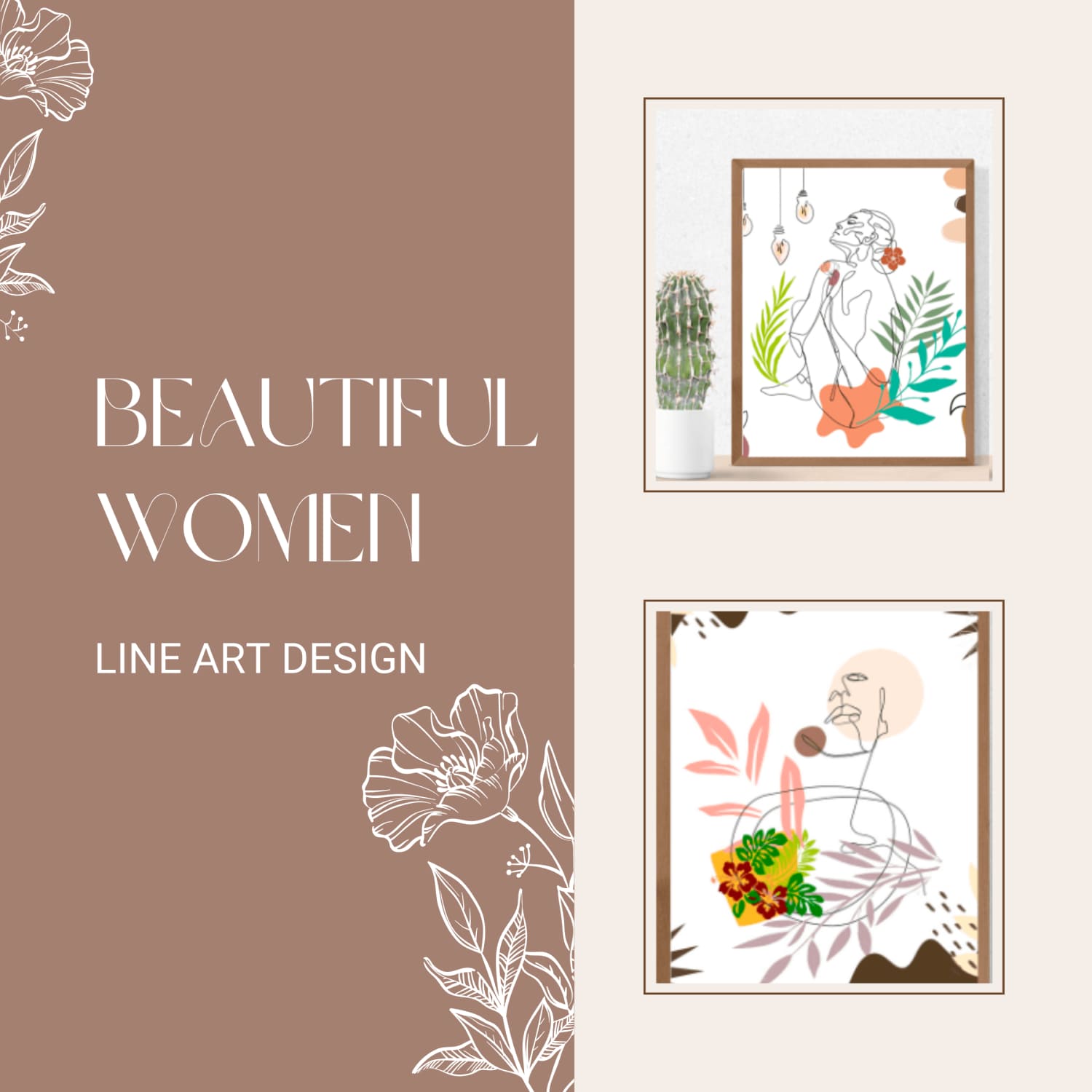 6 Beautiful Women Line Art Design, Girl.