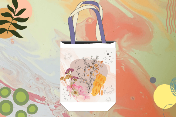 Image of handbag with amazing woman outline print in flowers.