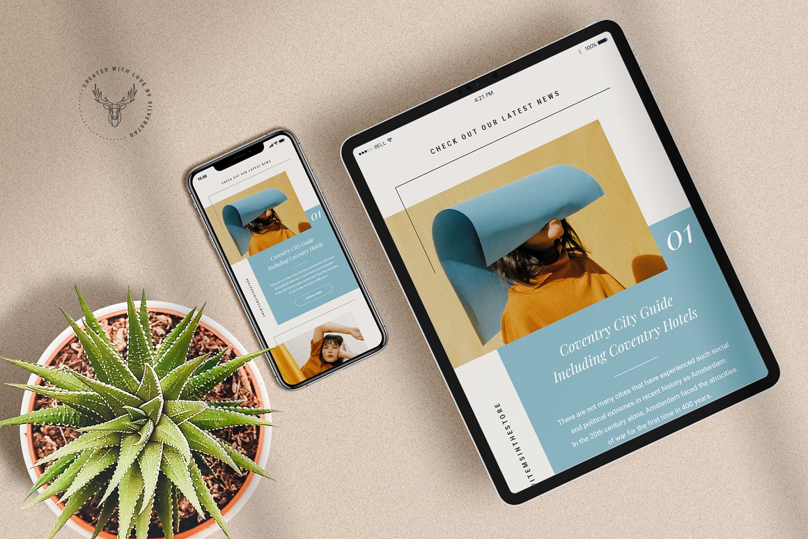 A set of images of a gorgeous newsletter template on mobile devices.