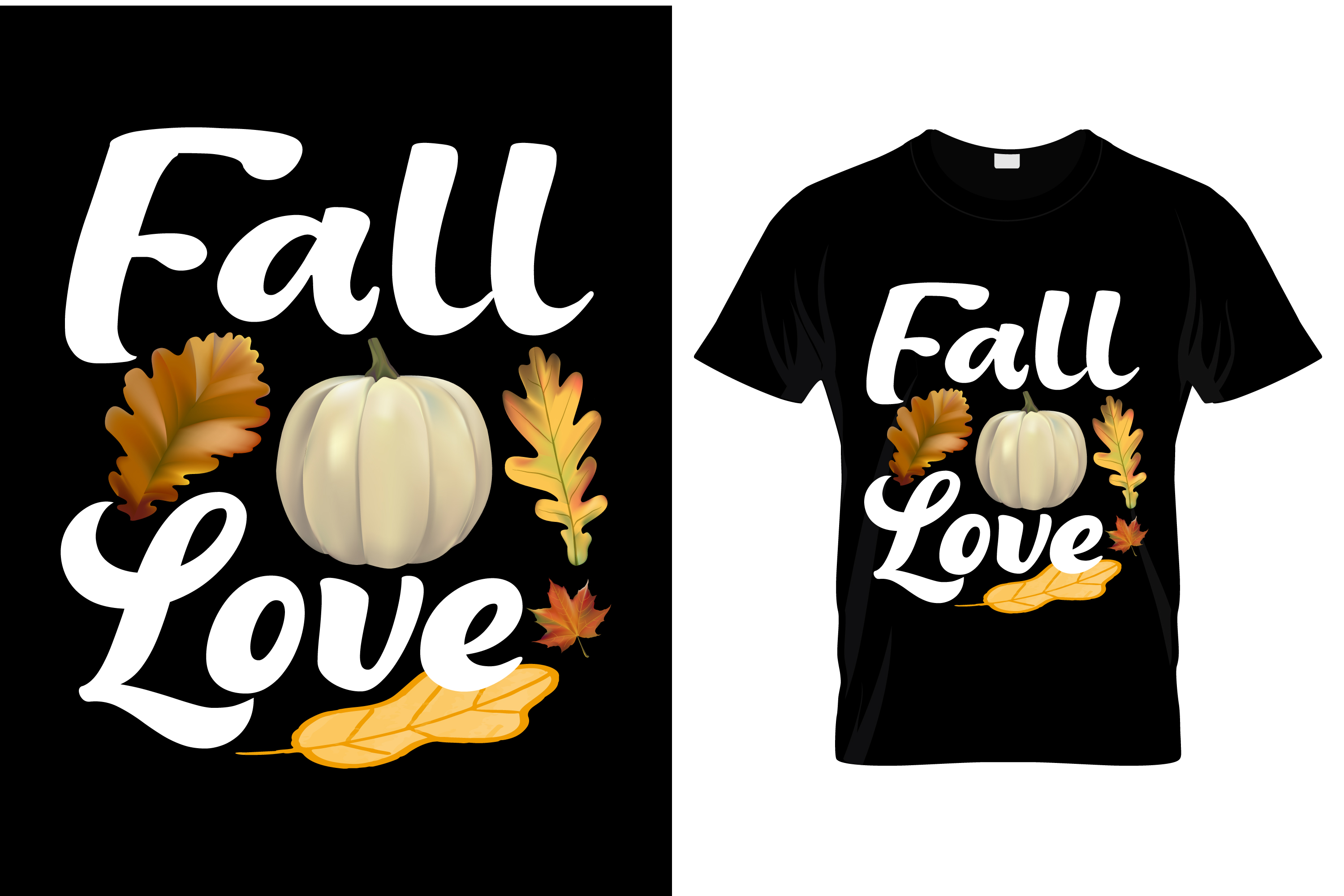 Image of a black t-shirt with a gorgeous print on the theme of love for autumn.