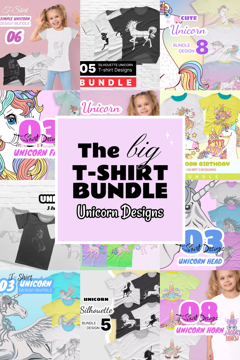 Collection of T-shirt images with amazing unicorn prints.