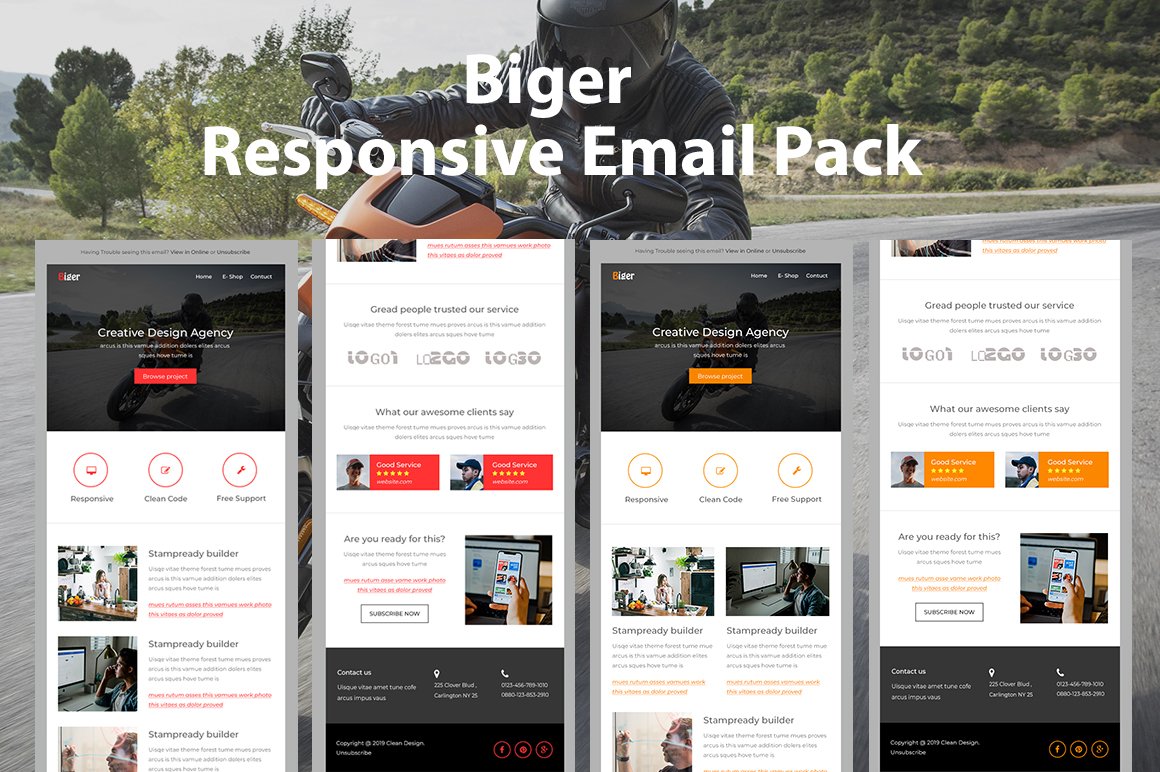 Pack of images of enchanting email design templates.