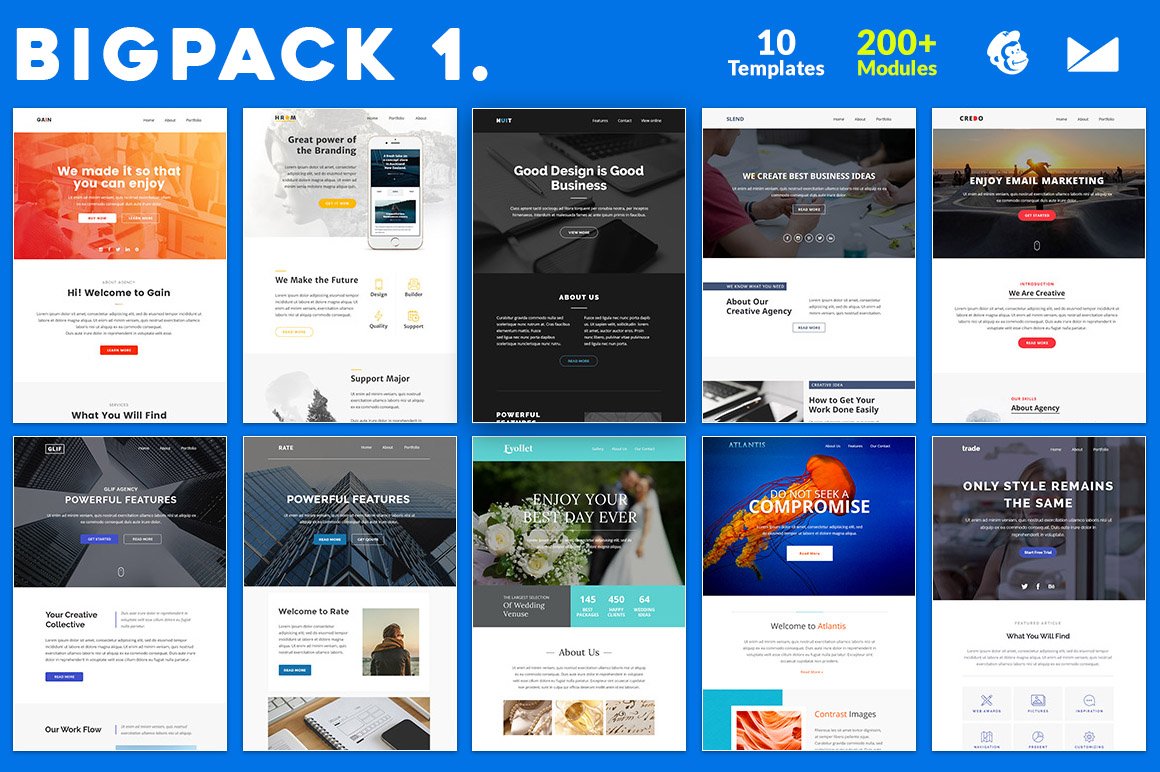 Cover images of marvelous email design templates.
