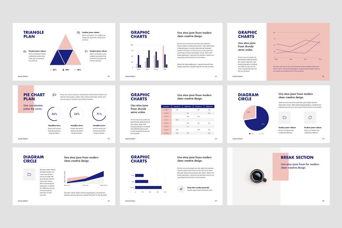 Collection of elegant presentation template slides.