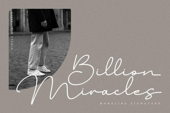 White lettering "Billion Miracles" in script font on a dark gray background with a beautiful image.