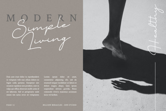 White lettering "Simple Living" in script font on a dark gray background with a beautiful image.