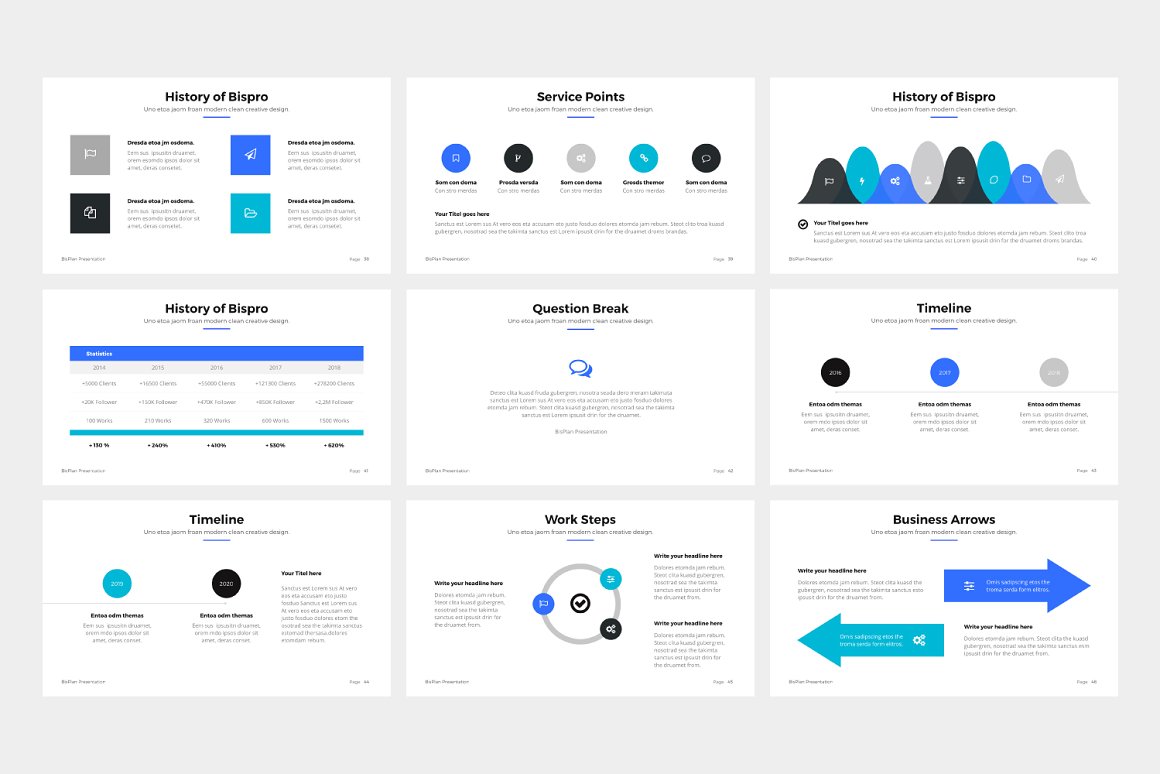 A selection of adorable business presentation template slides.