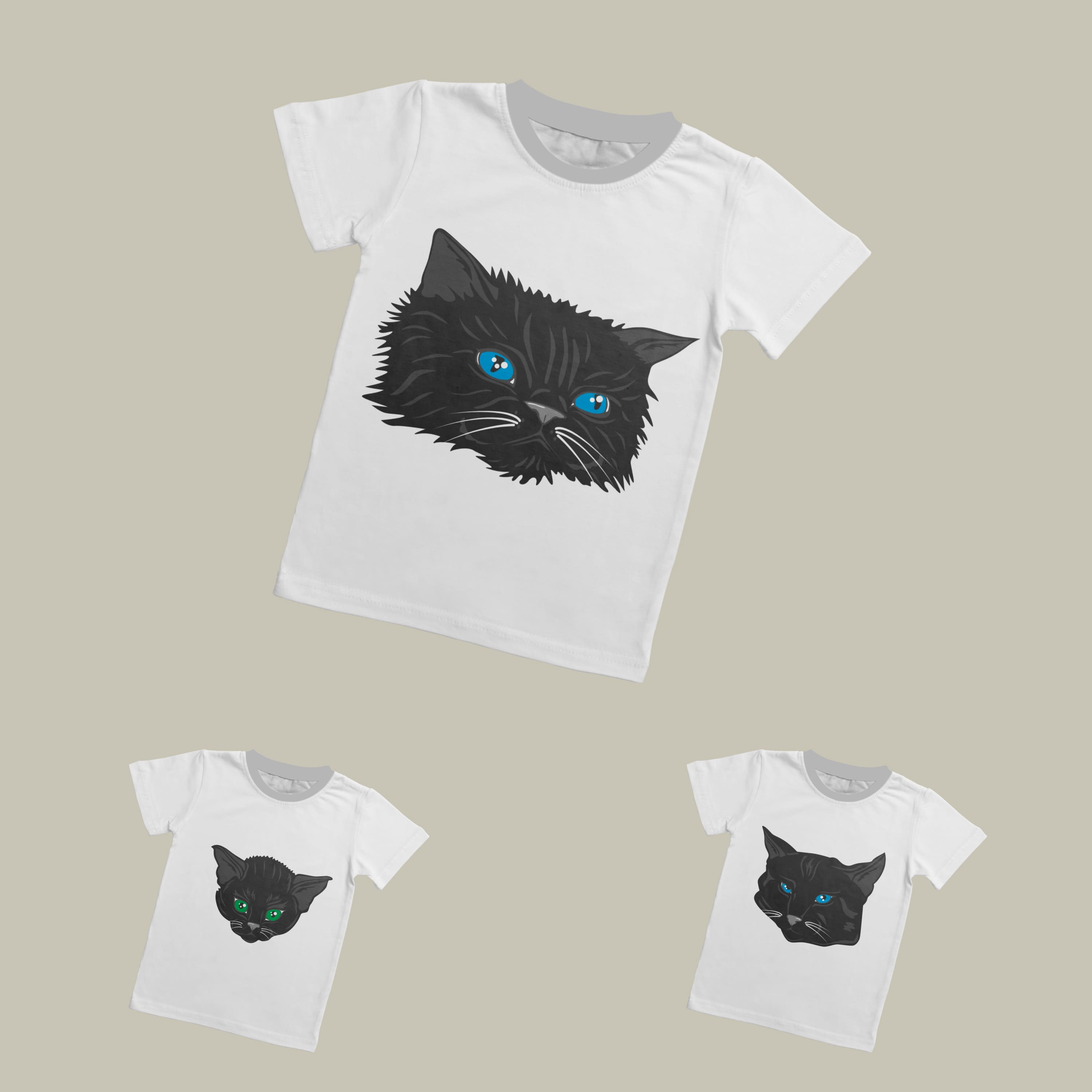 Black Cat Face T-shirt Designs Bundle Cover.