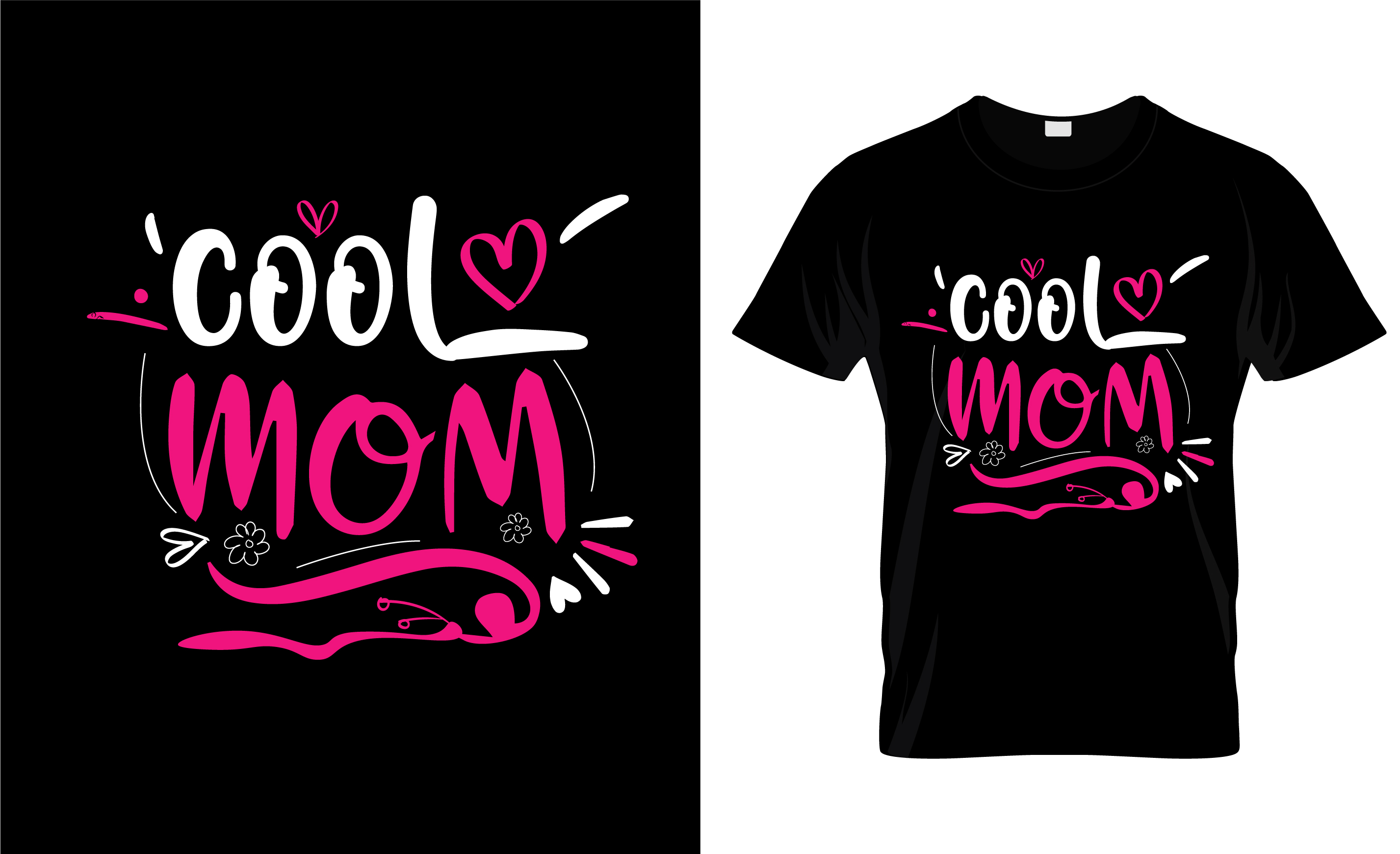 T-Shirt Cool Mom Pink and White Design SVG Bundle preview image.