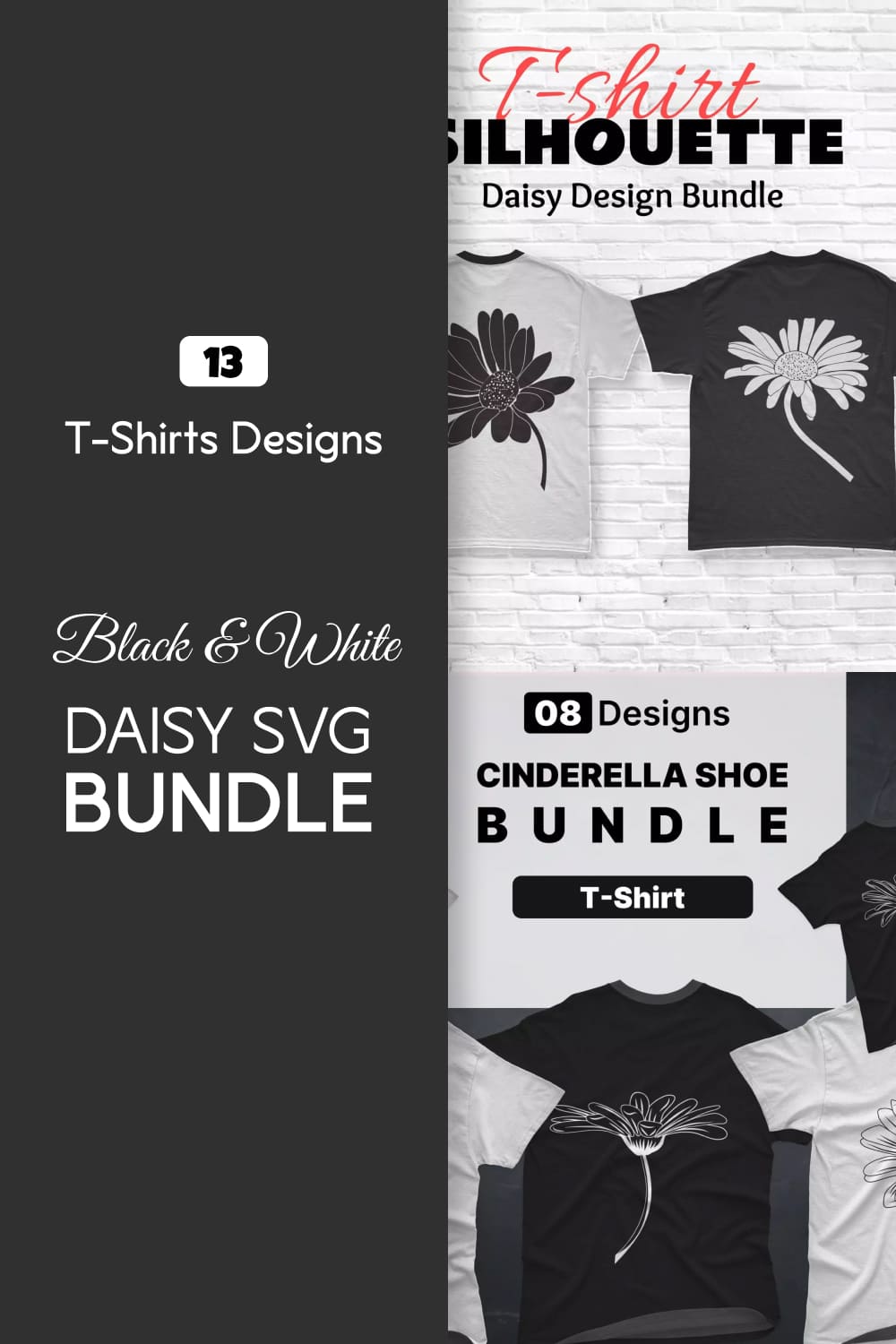 black white daisy svg t shirt designs bundle pinterest 995