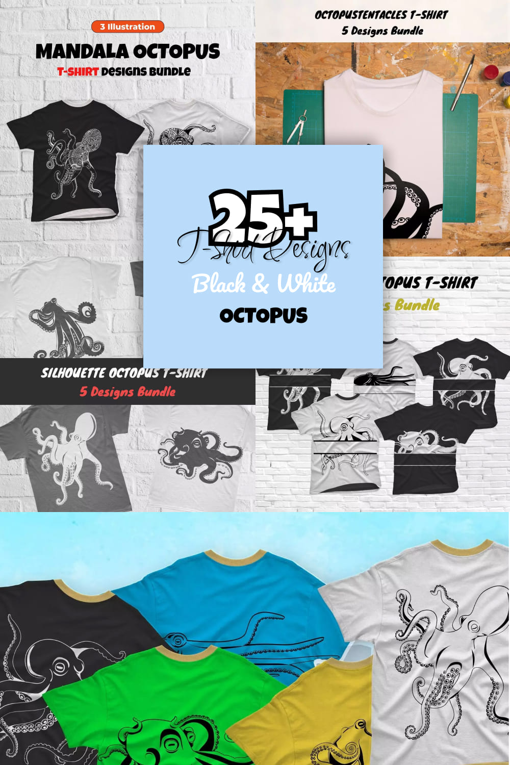 black white octopus t shirt design images bundle pinterest 525