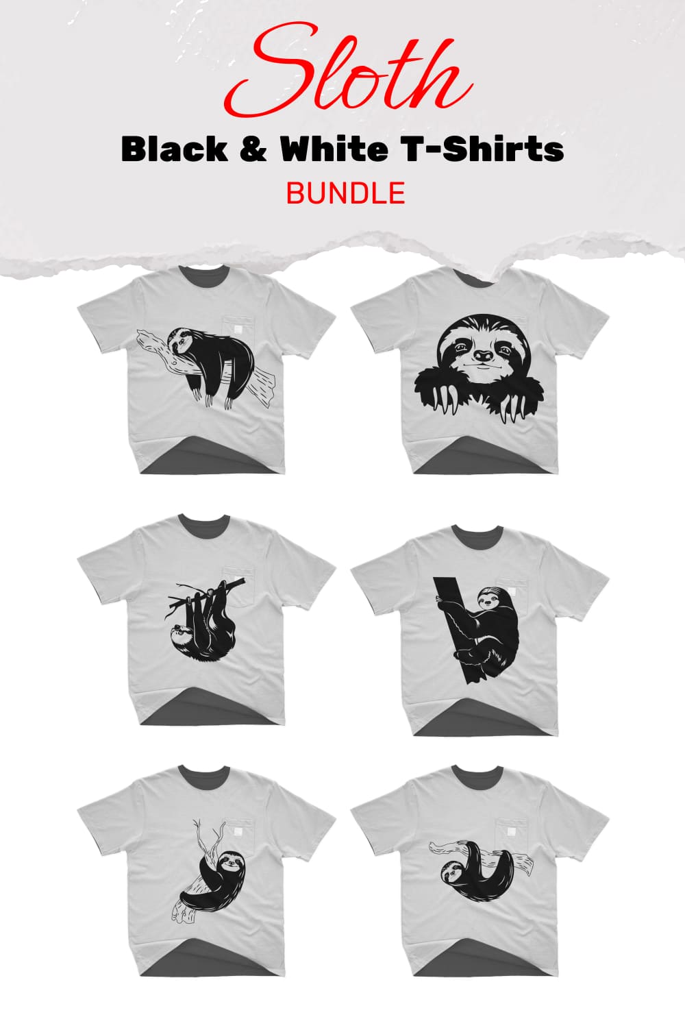 Black & White Sloth SVG T-Shirt Designs Bundle - Pinterest.