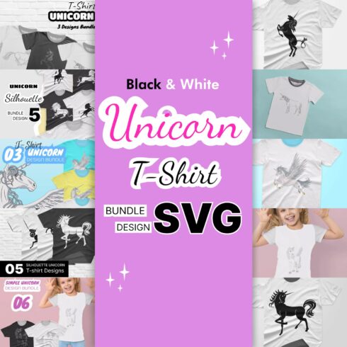 Collection of T-shirt images with amazing unicorn prints.