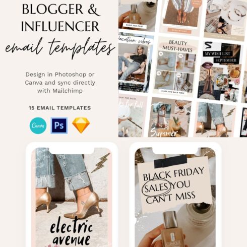 Set of images of a great blogger email design template.