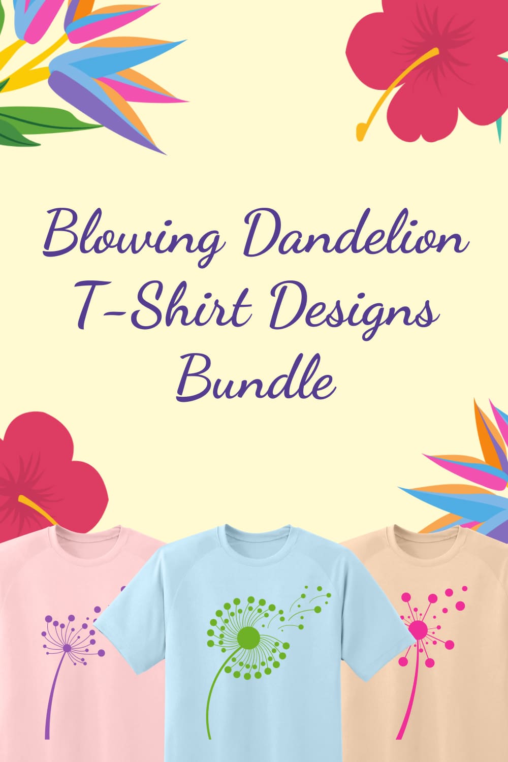 Pack of t-shirt images with adorable dandelion prints.