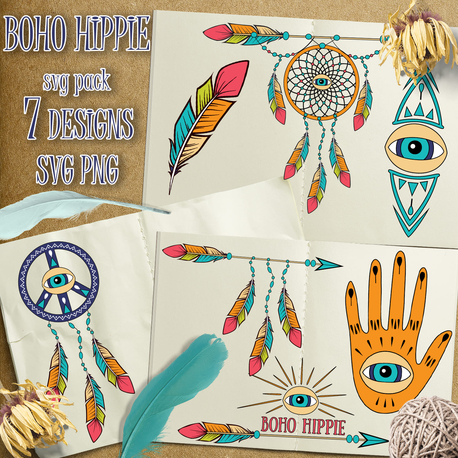 Boho Hippie SVG T-shirt Designs Bundle - main image preview.