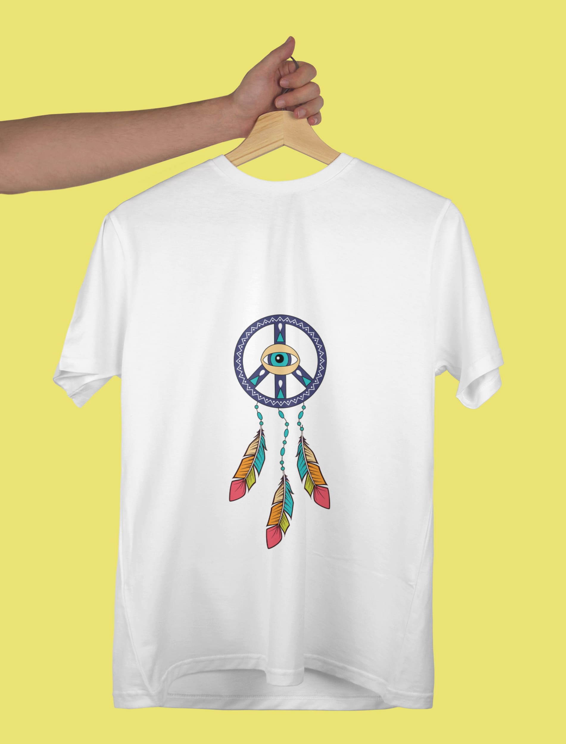 Hippie elements on the t-shirt preview.