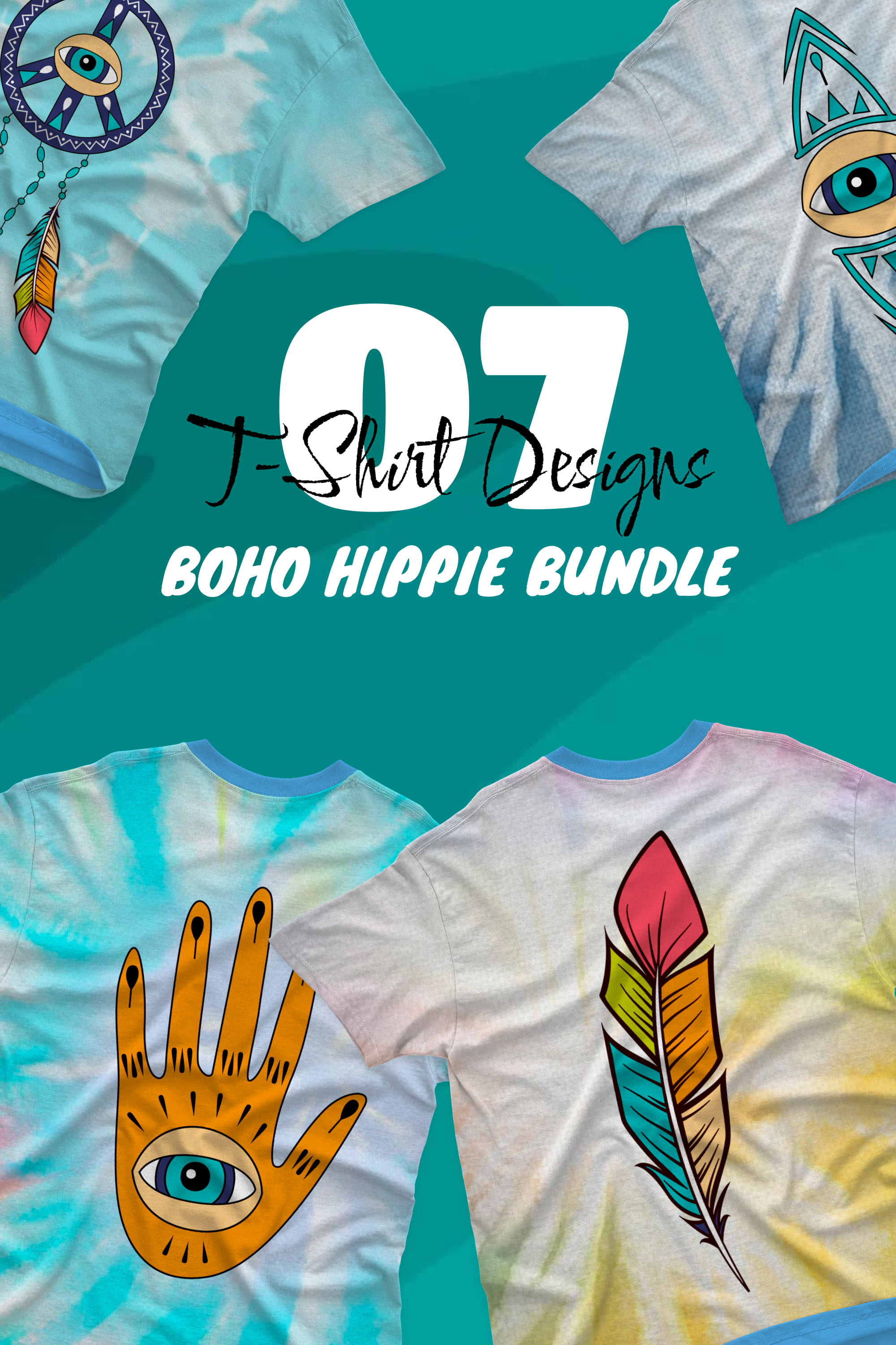 Boho Hippie SVG T-shirt Designs Bundle - pinterest image preview.