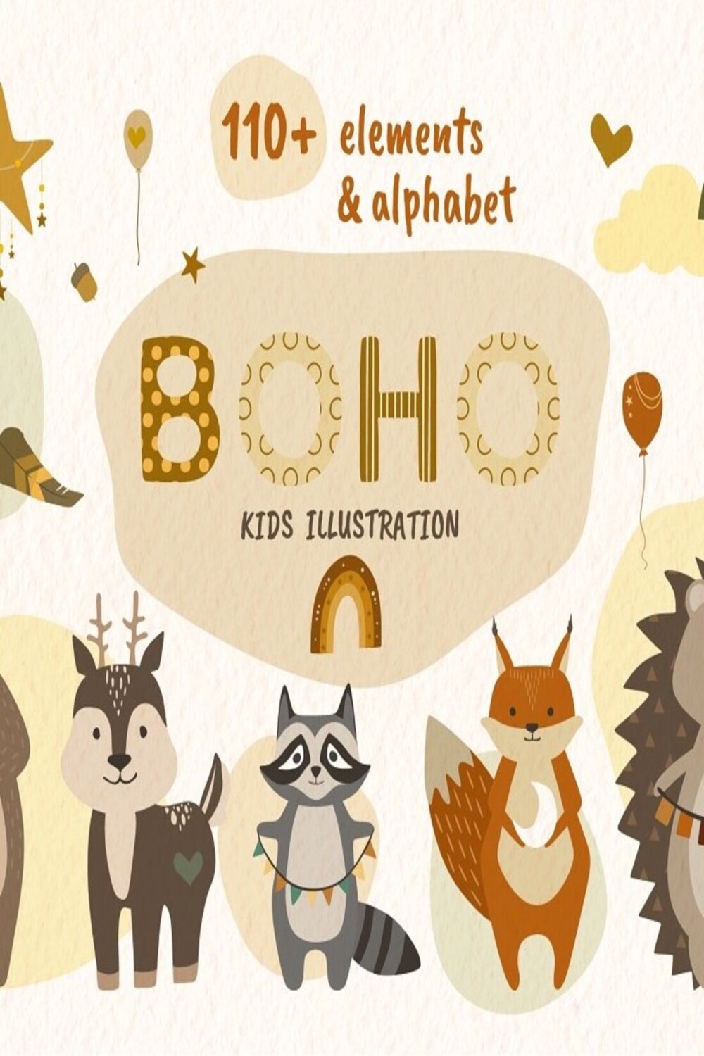 Boho Kids Digital Illustration pinterest image.
