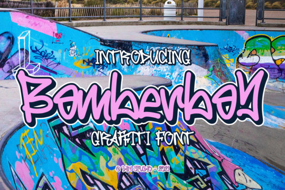 Pink "Bomberboy" lettering in graffiti font against a cool image.
