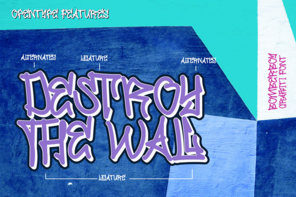 Blue "Destroy the way" lettering in graffiti font on an abstract background.