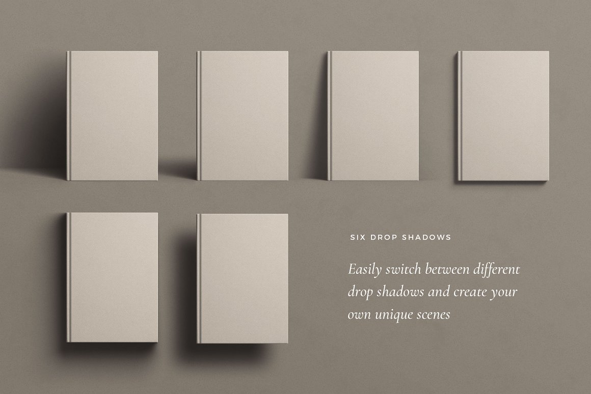 A selection of images of notebooks with shadows.